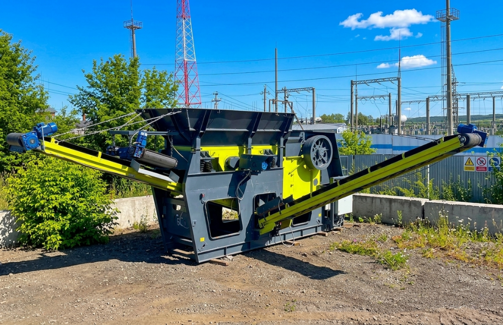 Мобильная щековая дробилка для железобетона CRUSH 110 в работе